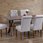 T-3036a 71″ Live-Edge Wood Dining Set w/ Fabric Chairs