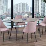 T-3206a 48″ 5pc Faux Marble Dining Set w/ Velvet Chairs