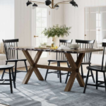 T-3038e 60″ Live-Edge Wood Dining Set w/ Windsor Wood Chairs