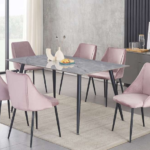 T-3529a 60″ Grey Marble Sintered Stone Dining Set w/ Velvet Chairs