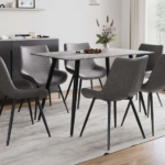 T-3529b 60″ Grey Marble Sintered Stone Dining Set w/ Air Suede Chairs