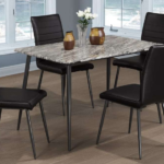 T-3206c 60″ 5pc Faux Gloss Marble Dining Set w/ PU Leather Chairs