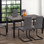 T-3201b 60″ High Gloss Faux Marble Dining Set w/ PU Leather Chairs