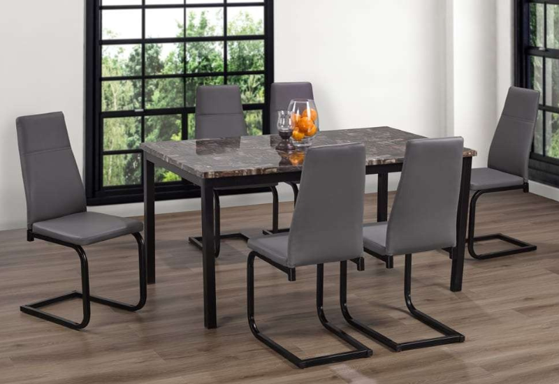 Untitled design - 2026-09-04T034547.442 T-3201b 60″ High Gloss Faux Marble Dining Set w/ PU Leather Chairs - Image 1