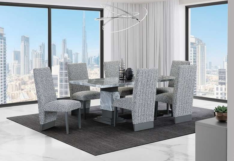 Untitled design - 2026-09-04T044231.368 CFI-1600 82″ Faux Grey Marble Dining Set w/ Fabric Channel Chairs - Image 1