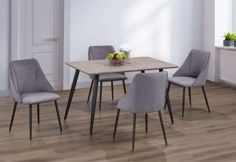 Untitled design - 2026-09-04T045110.002 T-3310a 48″ 5pc Faux Concrete Dining Set w/ Velvet Chairs - Image 1