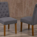 T-258C Charcoal Linen Dining Chairs w/ Wood Legs (Set of 2)