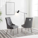 C-1250 Grey Velvet Dining Chairs w/ Chrome Legs (Set of 2)