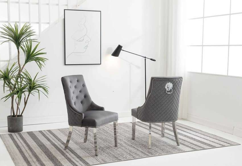 Untitled design - 2026-09-04T065045.340 C-1250 Grey Velvet Dining Chairs w/ Chrome Legs (Set of 2) - Image 1
