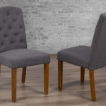 T-256C Charcoal Linen Dining Chairs w/ Wood Legs (Set of 2)