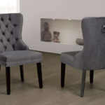 T-246 Grey Velvet Dining Chairs w/ Wood Legs (Set of 2)