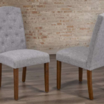 T-256G Grey Linen Dining Chairs w/ Wood Legs (Set of 2)