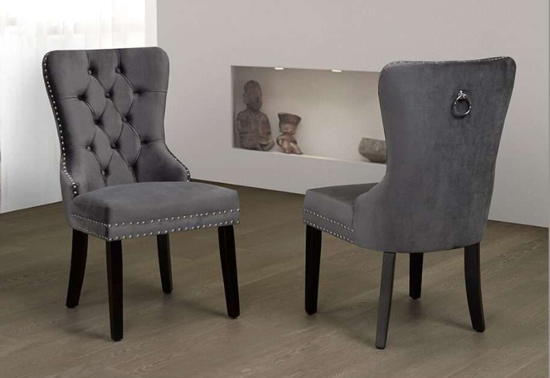 Untitled design - 2026-09-04T072927.886 T-246 Grey Velvet Dining Chairs w/ Wood Legs (Set of 2) - Image 1