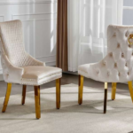 C-1285 Creme Velvet Dining Chairs w/ Gold Legs (Set of 2)