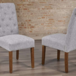T-258G Grey Linen Dining Chairs w/ Wood Legs (Set of 2)