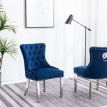 C-1252 Blue Velvet Dining Chairs w/ Chrome Legs (Set of 2)