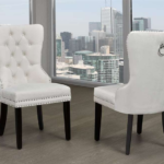 T-246 Cream Velvet Dining Chairs w/ Wood Legs (Set of 2)