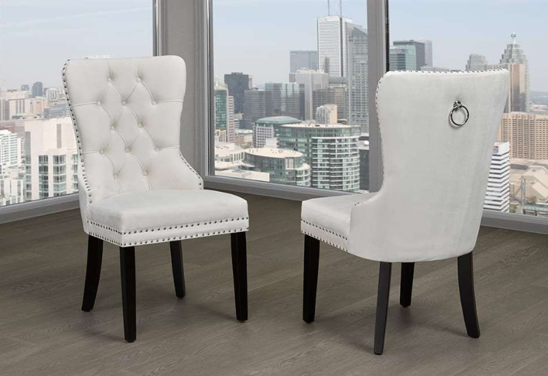 Untitled design - 2026-09-05T133548.304 T-246 Cream Velvet Dining Chairs w/ Wood Legs (Set of 2) - Image 1