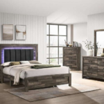 Athens Brown Wood Bed w/ LED Headboard