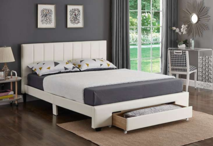 CFI-5482 White PU Platform Bed w/ Storage Drawer