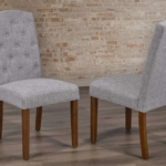 T-256G Grey Linen Dining Chairs w/ Wood Legs (Set of 2)