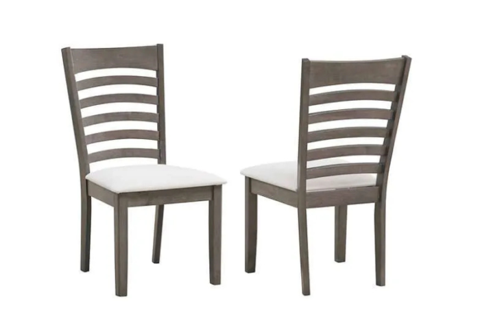 C-1082 Wooden Dining Chairs w/ Creme Fabric Padding (Set of 2) - Image 3