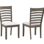 C-1082 Wooden Dining Chairs w/ Creme Fabric Padding (Set of 2)